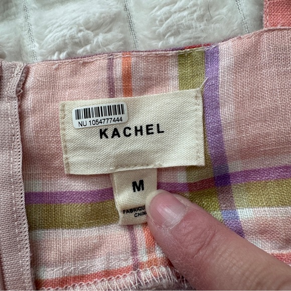 Anthropologie Kachel Medium Tie Strap Linen Maxi Dress ~ Pink Plaid Cottage - Picture 6 of 7